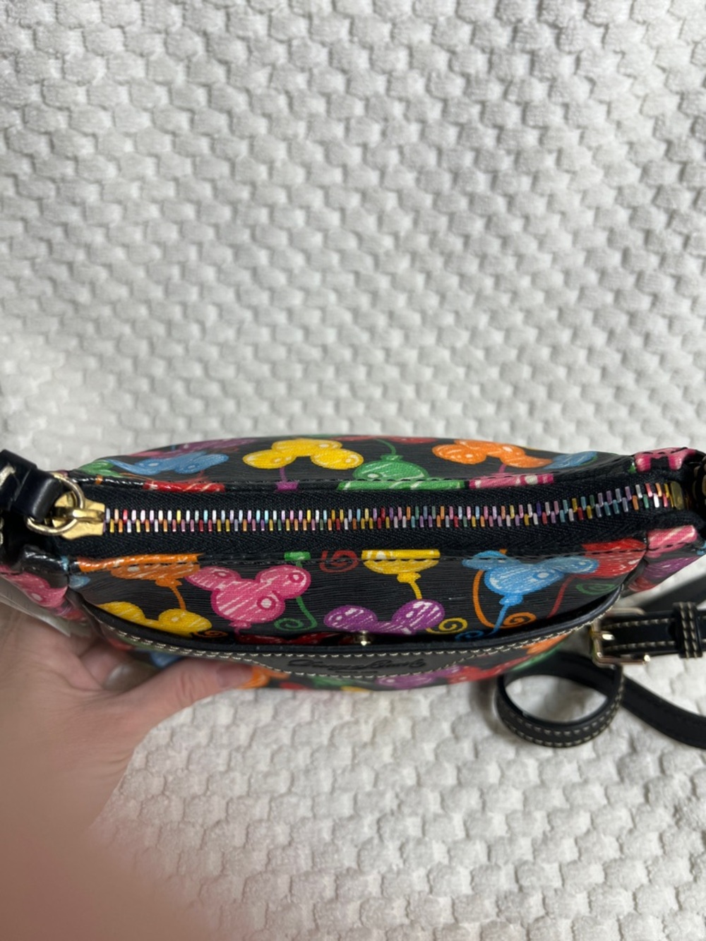 Dooney & Bourke Black Crossbody with Bright Multi Mickey Balloon Print - Picture 7 of 10